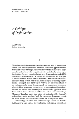 A Critique of Deflationism