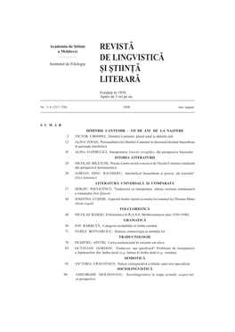 Revistă De Lingvistică Şi Ştiinţă Literară, Nr