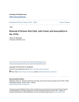 Dick Clark, John Culver, and Iowa Politics in the 1970S