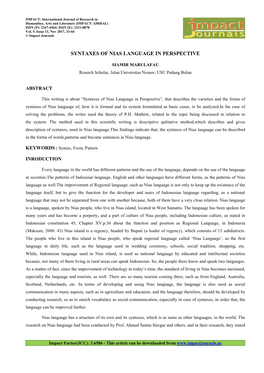 4.Format.Hum- SYNTAXES of NIAS LANGUAGE in PERSPECTIVE