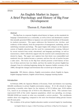 An English Market in Japan: a Brief Psychology and History of Big Four Development