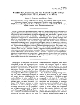 Nest Structure, Seasonality, and Host Plants of Thygater Aethiops (Hymenoptera: Apidae, Eucerini) in the Andes