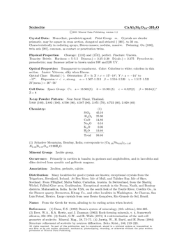 Scolecite Caal2si3o10² 3H2O