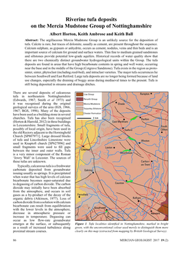 Riverine Tufa Deposits on the Mercia Mudstone Group of Nottinghamshire