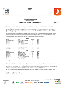 Men's and Women's Volleyball Teams Participating in 2013 Summer