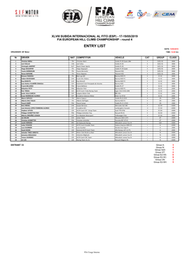 FIA EHCC Lista De Inscritos