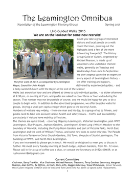 The Leamington Omnibus Newsletter of the Leamington History Group Spring 2015