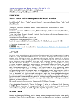 Desert Locust and Its Management in Nepal: a Review