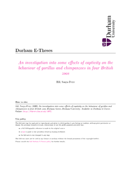 An Investigation Into Some E Ects of Captivity on the Behaviour of Gorillas