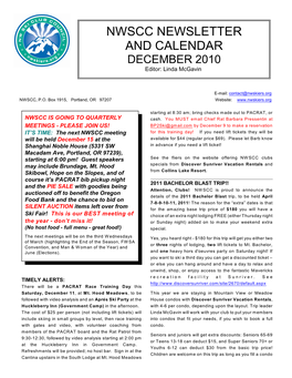 NWSCC NEWSLETTER and CALENDAR DECEMBER 2010 Editor: Linda Mcgavin