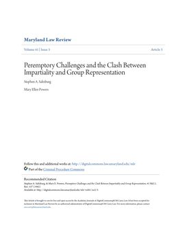 Peremptory Challenges and the Clash Between Impartiality and Group Representation Stephen A