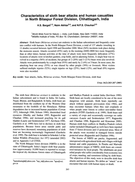 Characteristics of Sloth Bear Attacks and Human Casualties in North Bilaspur Forest Division, Chhattisgarh,India