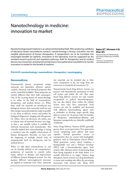 Nanotechnology in Medicine: Innovation to Market