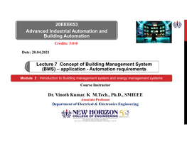 20EEE653 Advanced Industrial Automation and Building Automation Credits: 3:0:0