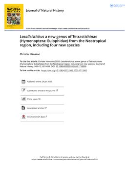 Lasalleistichus a New Genus of Tetrastichinae (Hymenoptera: Eulophidae) from the Neotropical Region, Including Four New Species