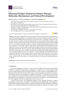 Intranasal Perillyl Alcohol for Glioma Therapy: Molecular Mechanisms and Clinical Development