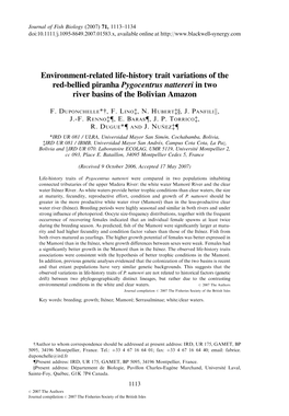 Environment-Related Life-History Trait Variations of the Red-Bellied Piranha Pygocentrus Nattereri in Two River Basins of the Bolivian Amazon