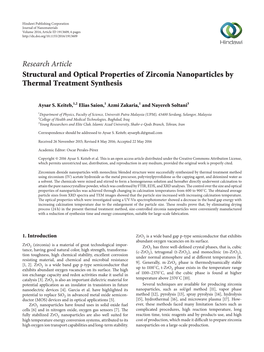 Structural and Optical Properties of Zirconia Nanoparticles by Thermal Treatment Synthesis