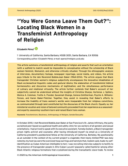 Locating Black Women in a Transfeminist Anthropology of Religion