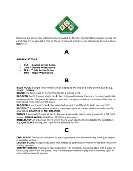 Following Are Some Very Interesting Terms Used by the Die-Hard Scrabble Players Across the World