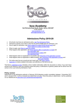 Admissions Policy 2019-20