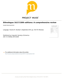 Ethnologue 16/17/18Th Editions: a Comprehensive Review Harald Hammarström