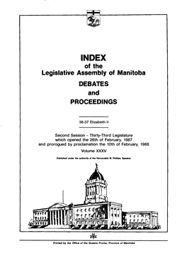 INDEX of the Legislative Assembly of Manitoba