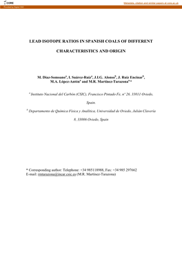 Lead Isotope Ratios in Spanish Coals of Different