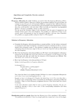 Algorithms and Complexity. Exercise Session 6 NP-Problems Solution To