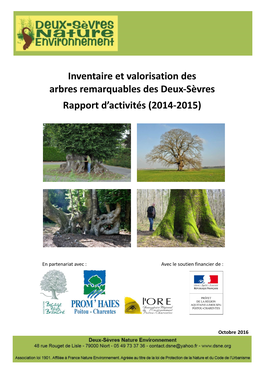 Inventaire Et Valorisation Des Arbres Remarquables Des Deux-Sèvres Rapport D'activités (2014-2015)