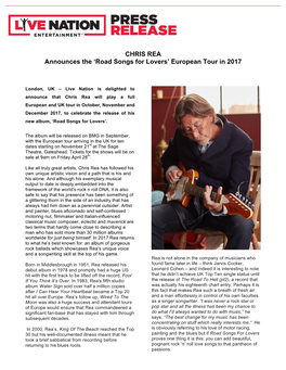 Updated Chris Rea Press Release 18.04.17