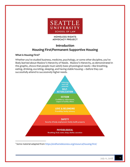 Introduction Housing First/Permanent Supportive Housing