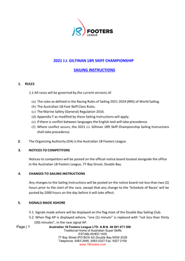 2021 J.J. Giltinan 18Ft Skiff Championship Sailing Instructions Shall Take Precedence