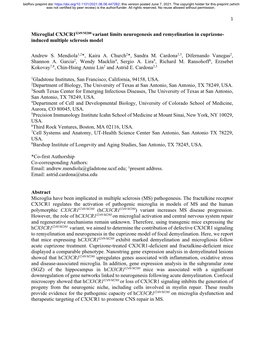 Microglial CX3CR1I249/M280 Variant Limits Neurogenesis and Remyelination in Cuprizone- Induced Multiple Sclerosis Model