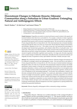 Insecta: Odonata) Communities Along a Suburban to Urban Gradient: Untangling Natural and Anthropogenic Effects