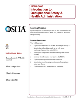 Introduction To: Occupational Safety & Health Administration