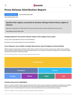 Press Release Distribution Report