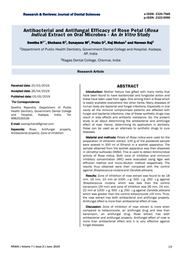 Antibacterial and Antifungal Efficacy of Rose Petal (Rosa Indica) Extract