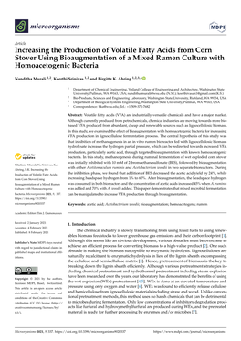 Increasing the Production of Volatile Fatty Acids from Corn Stover Using Bioaugmentation of a Mixed Rumen Culture with Homoacetogenic Bacteria