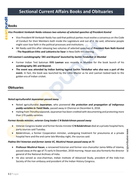 Sectional Current Affairs Books and Obituaries