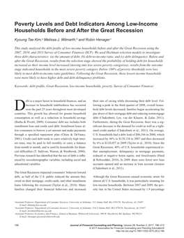 Poverty Levels and Debt Indicators Among Low-Income Households Before and After the Great Recession