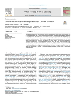 Tourism Sustainability in the Bogor Botanical Gardens, Indonesia T ⁎ Sumisto Halim Hengkya, Zaal Kikvidzeb, a Dept