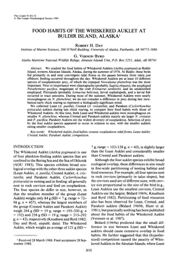 Food Habits of the Whiskered Auklet at Buldir Island, Alaska ’