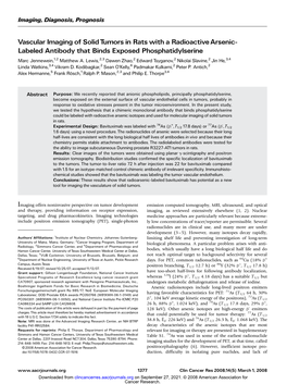 Vascular Imaging of Solid Tumors in Rats with a Radioactive Arsenic- Labeled Antibody That Binds Exposed Phosphatidylserine Marc Jennewein,1, 2 Matthew A