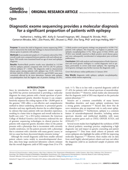 Diagnostic Exome Sequencing Provides a Molecular Diagnosis for a Significant Proportion of Patients with Epilepsy