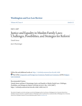 Justice and Equality in Muslim Family Laws: Challenges, Possibilities, and Strategies for Reform' Zainah Anwar