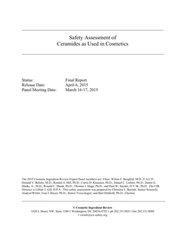 Safety Assessment of Ceramides As Used in Cosmetics