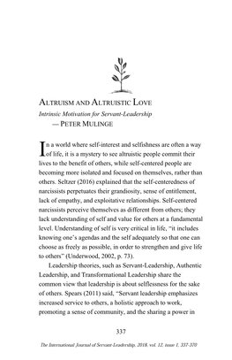 Altruism and Altruistic Love: Intrinsic Motivation for Servant-Leadership