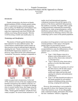 Female Circumcision: the History, the Current Prevalence and the Approach to a Patient Jewel Llamas April 2017