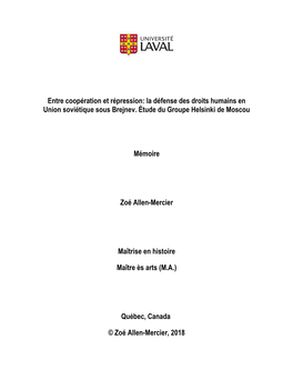 La Défense Des Droits Humains En Union Soviétique Sous Brejnev